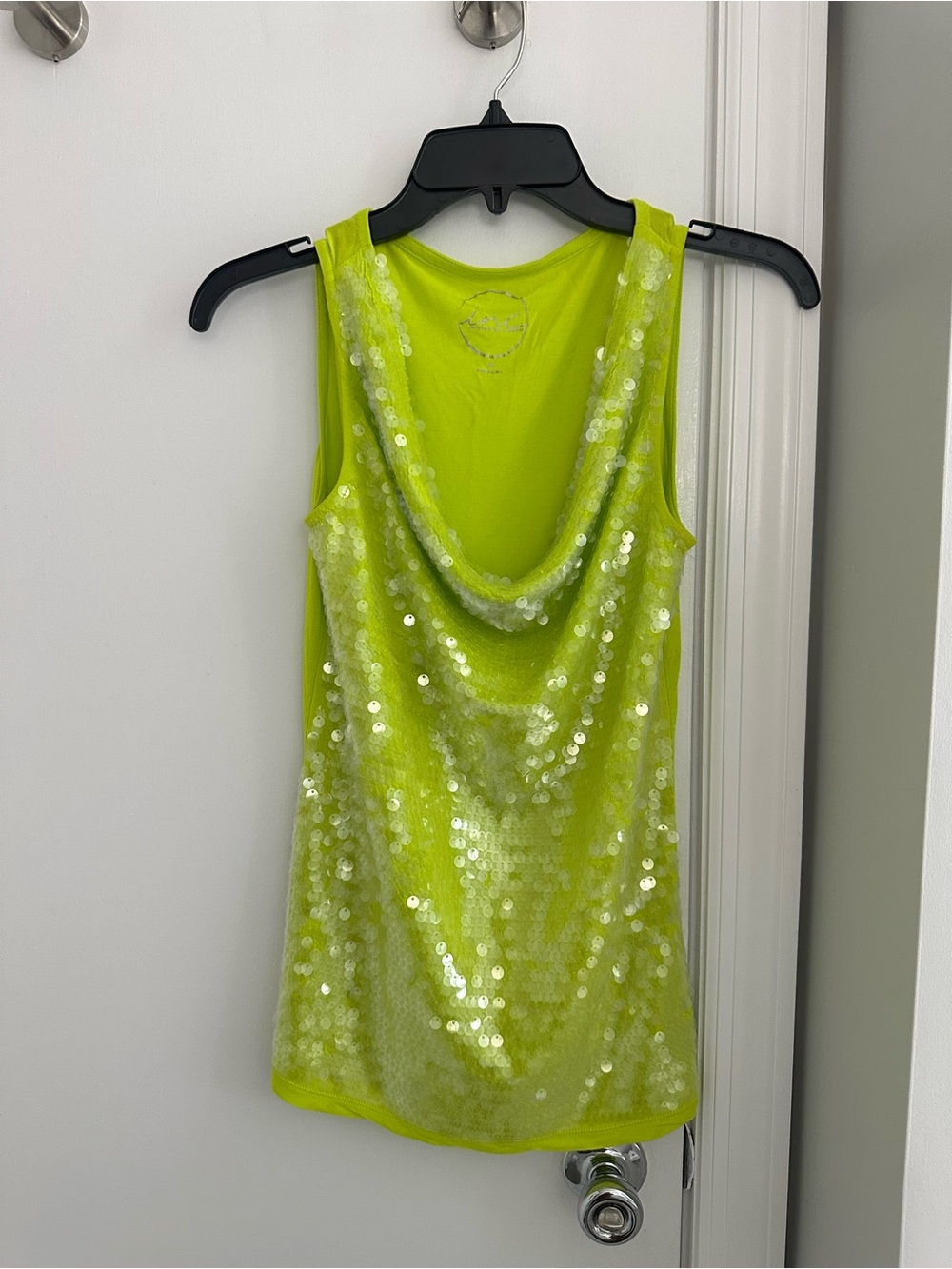 Sequin Cowl Neck Tank Top - Neon Lime